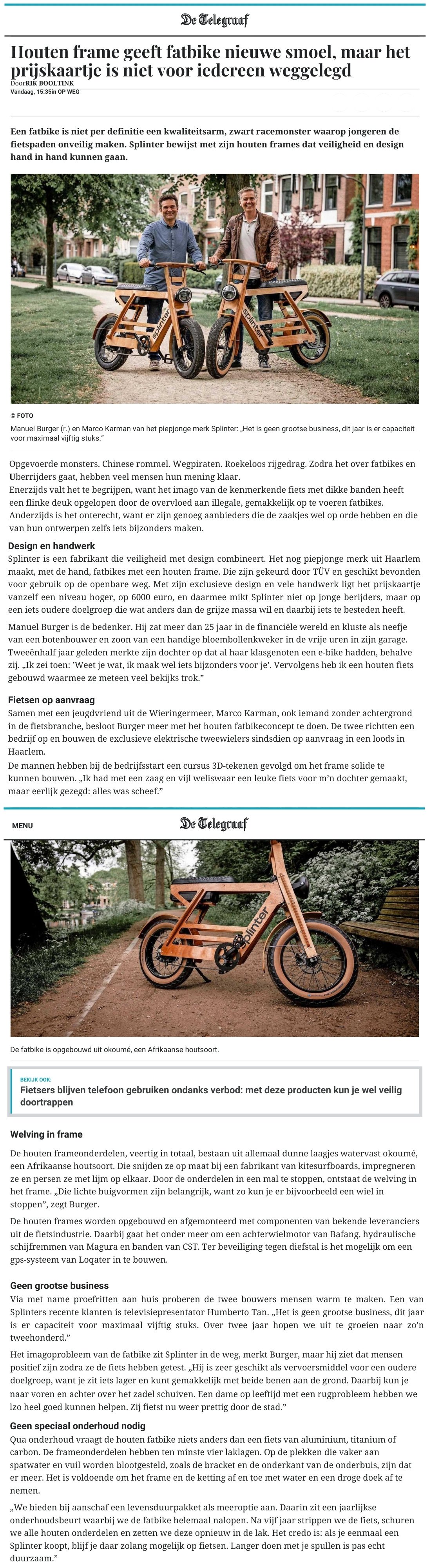 Telegraaf: Houten frame geeft fatbike nieuwe smoel